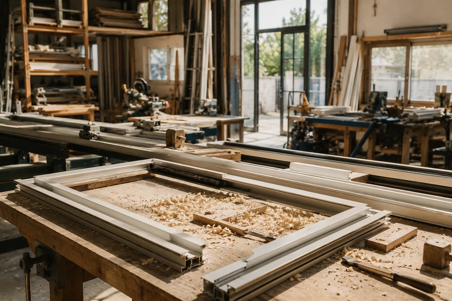 Atelier de fabrication de menuiseries à Presles.