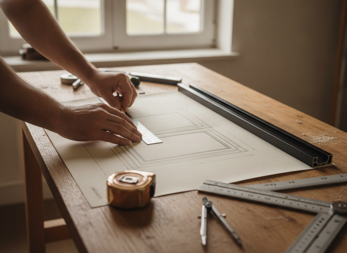 Mesure, dessin et fabrication d’une menuiserie sur mesure.